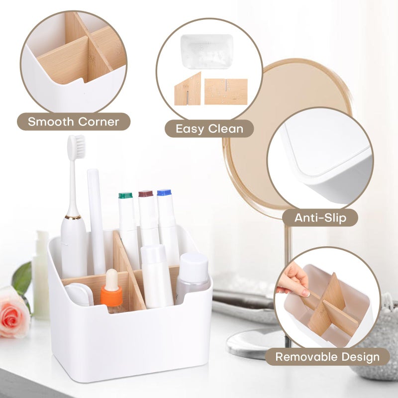 Ayswupt Toothbrush Holders for Bathrooms Electric Toothbrush and Toothpaste Holder with Divider for Bathroom Countertop Organizer Toothbrush Caddy for Kids Family Counter Vanity Storage White - Image 2